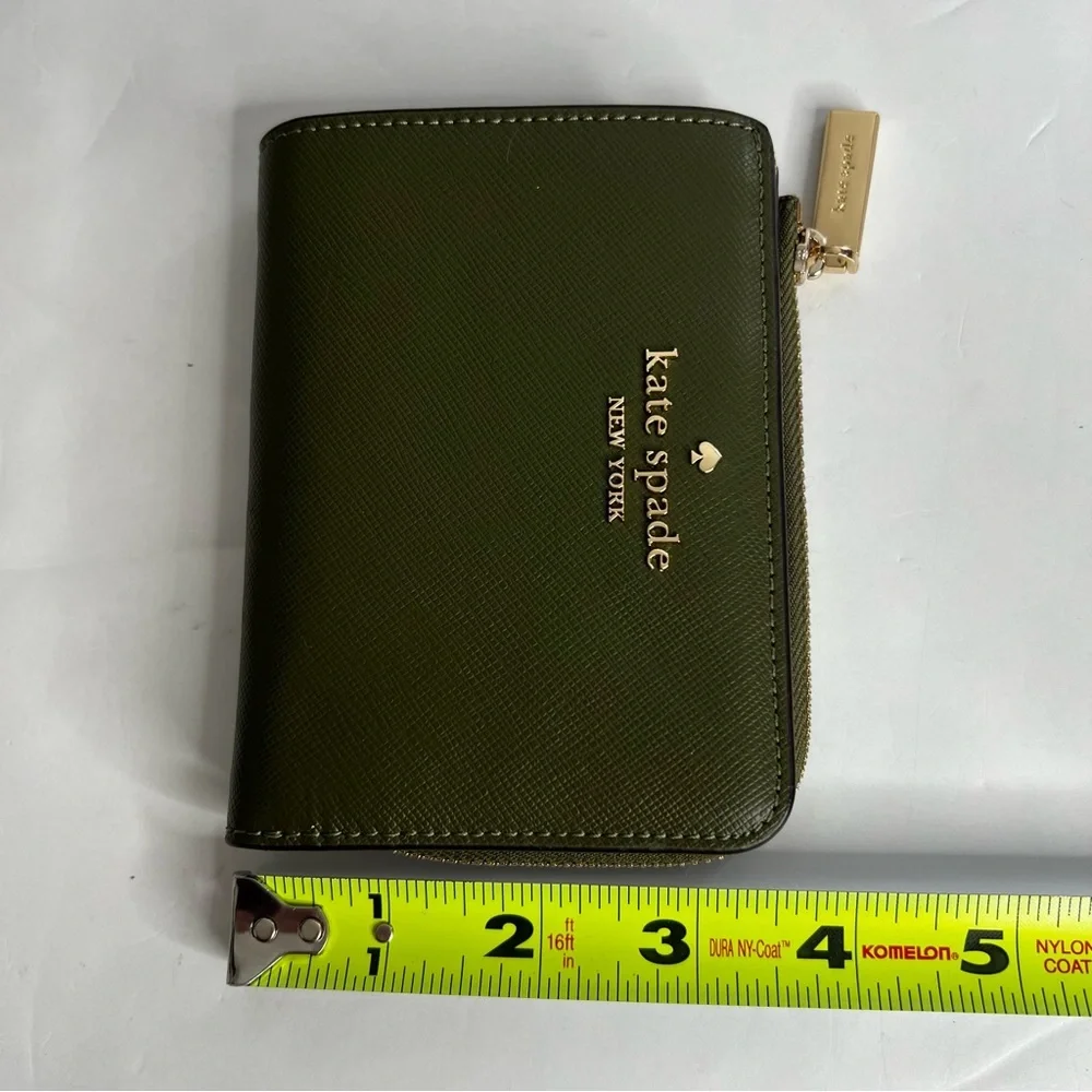 Kate Spade Small L-zip Wallet Green Gold Hardware Snap Closure Pinmount Logo